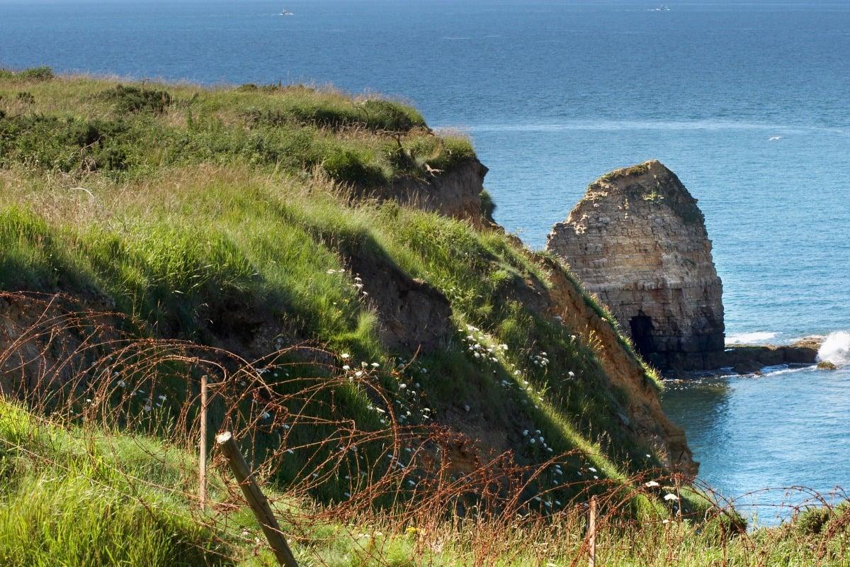 The cliffs of Pointe du Hoc on the Normandy coast